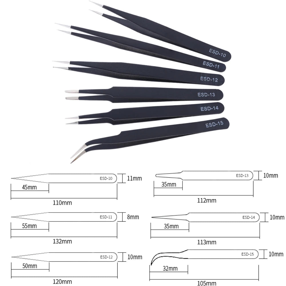 Set de 6 pinzas antiestatica